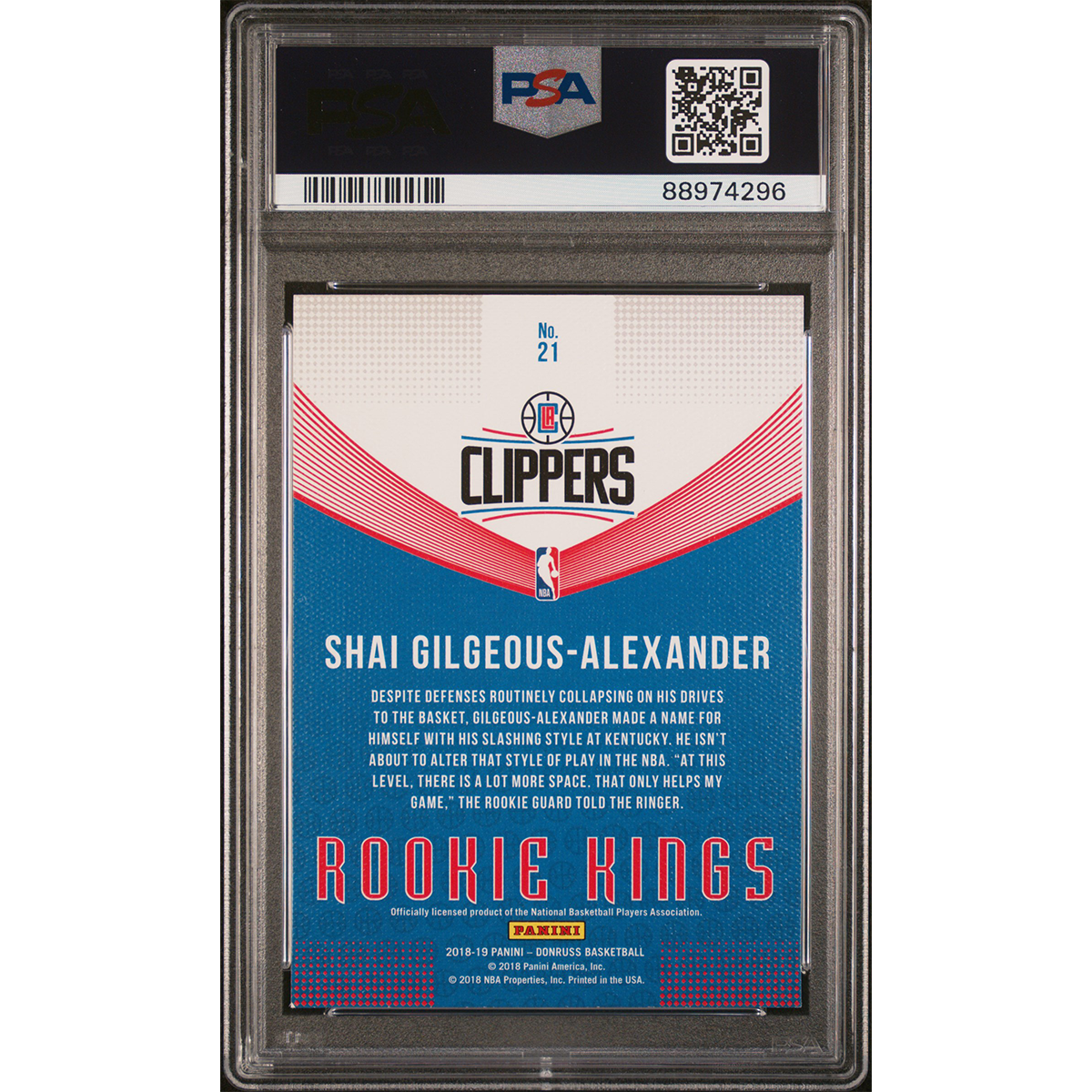 2018 Panini Donruss Shai Gilgeous-Alexander Rookie Kings - PSA 8