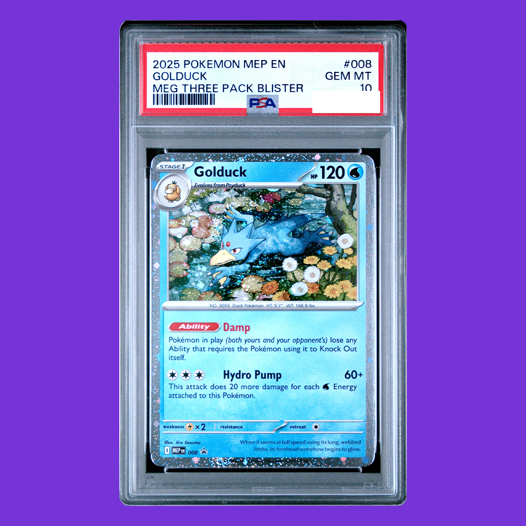 PSA 10 Golduck MEP 008 Mega Evolution 3 Pack Blister Cosmo Holo Promo English