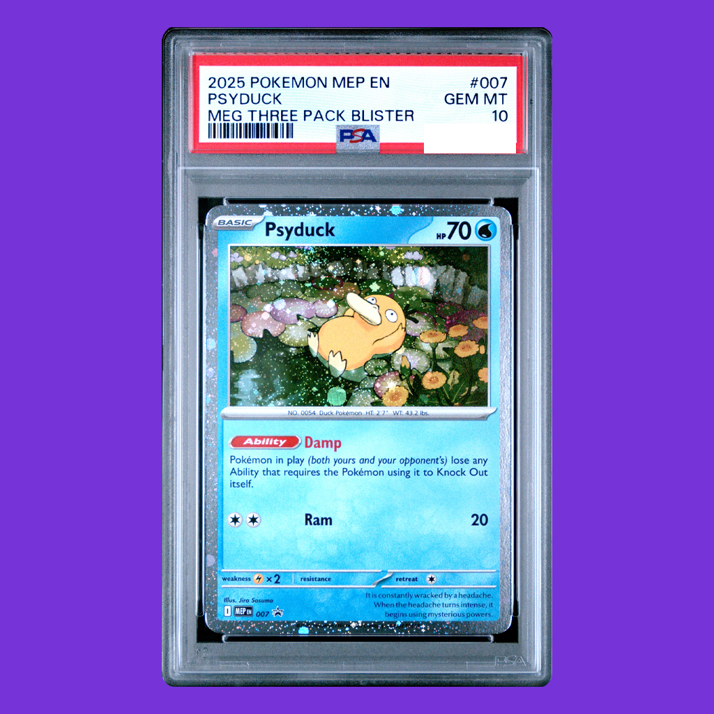 PSA 10 Psyduck MEP 007 Mega Evolution 3 Pack Blister Cosmo Holo Promo English